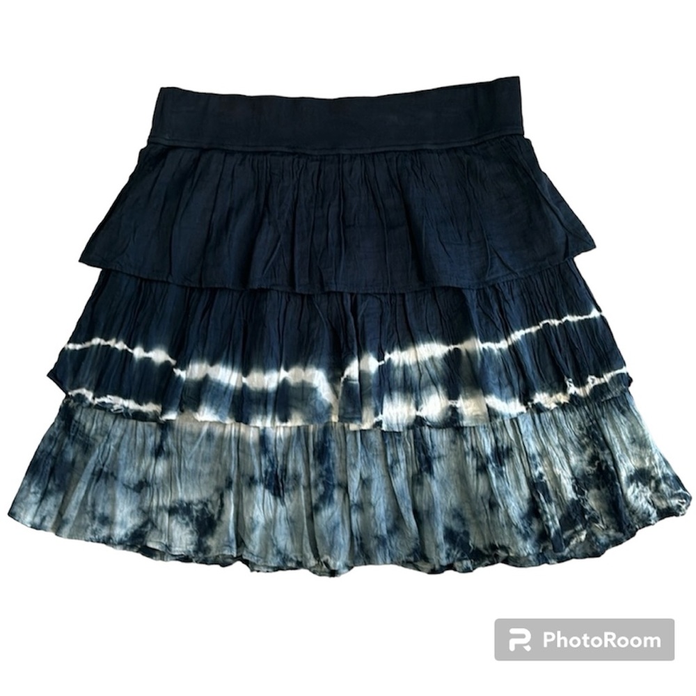 Solitaire Shades Of Blue & White Tiered Tie-Dye Skirt Size Small